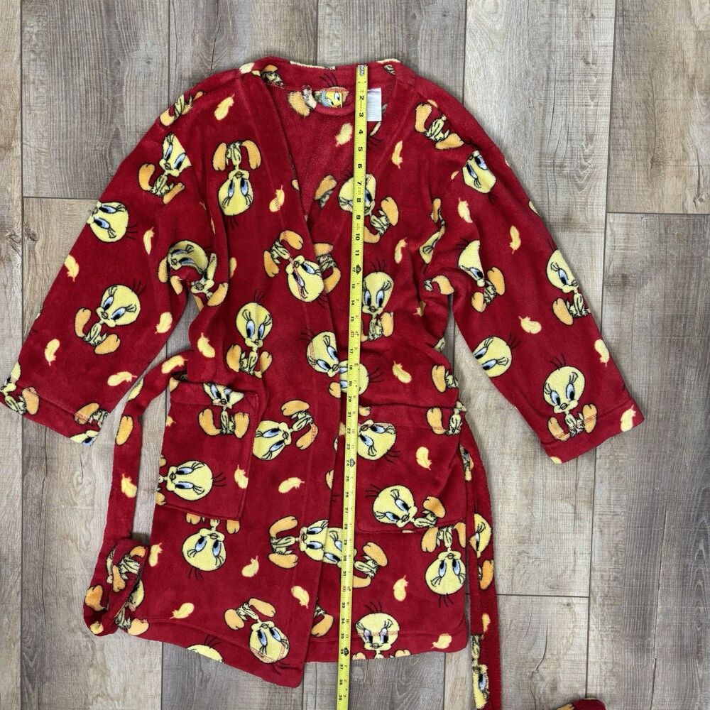 Vintage Tweety Bird Robe Red Soft Fluffy Size L Looney Tunes Novelty Cozy Y2K - Picture 6 of 10